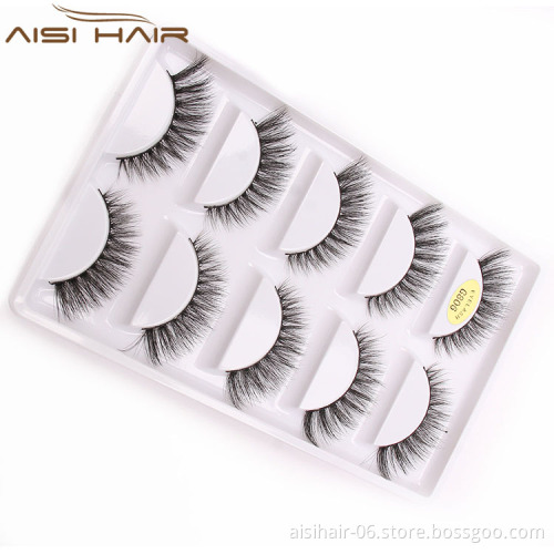 Aisi Hair Cheap Price 5 Pairs Handmade Cross False Eyelashes , Mink Eyelashes 3d